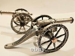 Silver Plated Desk Top Ornaments 2 Cannons 6x3.75x2.5 inches made in England