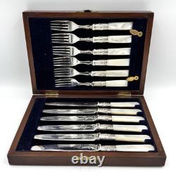 Silver Plated Fish Cutlery set of 12 -Mother of Pearl Handle Original Box
