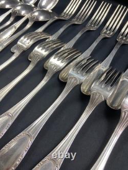 Silver Plated Metal Cutlery Set ERCUIS 12 Forks 12 Large Small Spoons Ladle