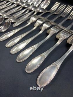 Silver Plated Metal Cutlery Set ERCUIS 12 Forks 12 Large Small Spoons Ladle