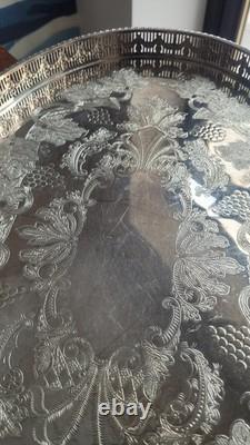 Silver Plated Oval Gallery Tray By Viners Sheffield 39cm