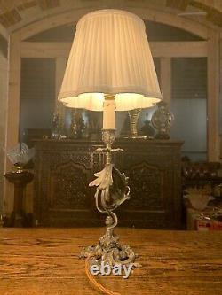 Silver Plated Rococo Table Lamp, Antique Light