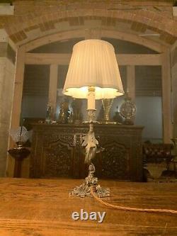 Silver Plated Rococo Table Lamp, Antique Light