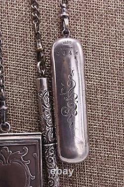 Silver Plated & Sterling Victorian Chatelaine Belt Pin Match Safe Needle Notepad