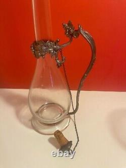 Silver Plated and Glass Claret Jug with decorated grapes and leaves