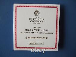Silver Proof coin Una & the Lion with Gold plating 2021 Original Box and CoA