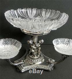 Silver plate tazza centerpiece epergne w crystal bowls cherubs