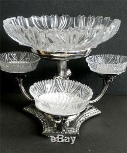 Silver plate tazza centerpiece epergne w crystal bowls cherubs