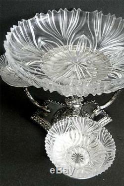 Silver plate tazza centerpiece epergne w crystal bowls cherubs