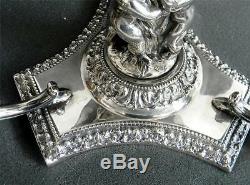 Silver plate tazza centerpiece epergne w crystal bowls cherubs