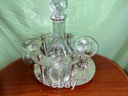 Silver plated brandy warmer-stand for four classes and decanter, very Rare. SILEA