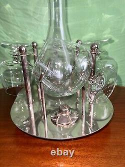 Silver plated brandy warmer-stand for four classes and decanter, very Rare. SILEA