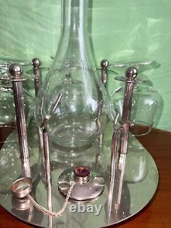 Silver plated brandy warmer-stand for four classes and decanter, very Rare. SILEA