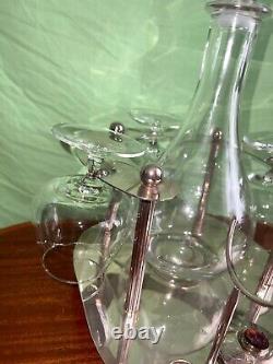 Silver plated brandy warmer-stand for four classes and decanter, very Rare. SILEA