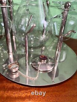 Silver plated brandy warmer-stand for four classes and decanter, very Rare. SILEA