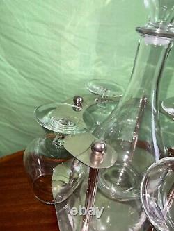 Silver plated brandy warmer-stand for four classes and decanter, very Rare. SILEA