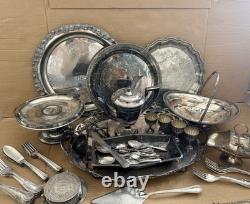 Silverplate Servingware Mixed Lot Trays/Platters Teapot Flatware Goblets