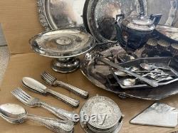 Silverplate Servingware Mixed Lot Trays/Platters Teapot Flatware Goblets