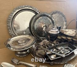 Silverplate Servingware Mixed Lot Trays/Platters Teapot Flatware Goblets