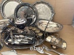 Silverplate Servingware Mixed Lot Trays/Platters Teapot Flatware Goblets