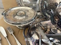 Silverplate Servingware Mixed Lot Trays/Platters Teapot Flatware Goblets