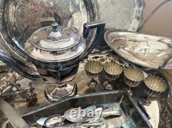 Silverplate Servingware Mixed Lot Trays/Platters Teapot Flatware Goblets