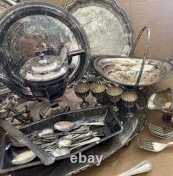 Silverplate Servingware Mixed Lot Trays/Platters Teapot Flatware Goblets