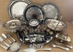 Silverplate Servingware Mixed Lot Trays/Platters Teapot Flatware Goblets