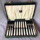 Six Pastry Knives & Forks, Mother Of Pearl Handles, Silver Plate Blades, Cased