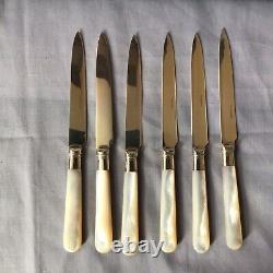 Six Pastry Knives & Forks, Mother Of Pearl Handles, Silver Plate Blades, Cased