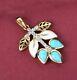 Sleeping Beauty Turquoise & White Zircon Gold Plated 925 Silver Pendant 1.43 cts