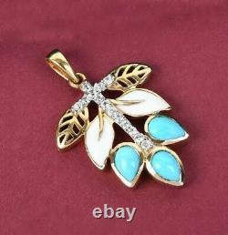 Sleeping Beauty Turquoise & White Zircon Gold Plated 925 Silver Pendant 1.43 cts