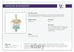 Sleeping Beauty Turquoise & White Zircon Gold Plated 925 Silver Pendant 1.43 cts