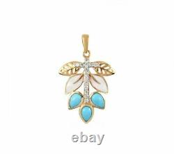 Sleeping Beauty Turquoise & White Zircon Gold Plated 925 Silver Pendant 1.43 cts