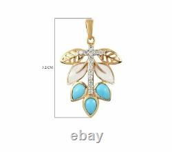 Sleeping Beauty Turquoise & White Zircon Gold Plated 925 Silver Pendant 1.43 cts