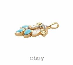 Sleeping Beauty Turquoise & White Zircon Gold Plated 925 Silver Pendant 1.43 cts