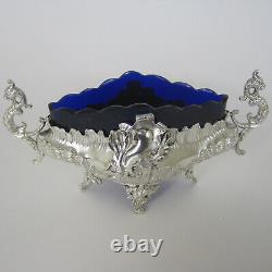 Small Victorian Silver Plated Jardinier with Blue Glass Liner