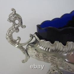 Small Victorian Silver Plated Jardinier with Blue Glass Liner