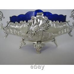 Small Victorian Silver Plated Jardinier with Blue Glass Liner