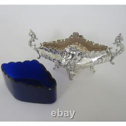 Small Victorian Silver Plated Jardinier with Blue Glass Liner