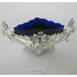 Small Victorian Silver Plated Jardinier with Blue Glass Liner