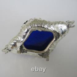 Small Victorian Silver Plated Jardinier with Blue Glass Liner