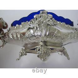 Small Victorian Silver Plated Jardinier with Blue Glass Liner