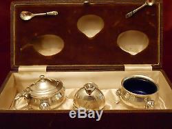 Solitaire Condment Set Sterling, Regency, Walker & Hall, Shefield, Original Box