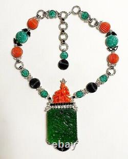 Sorrell Originals Stunning Jade Crystal & Art Glass Necklace OOAK