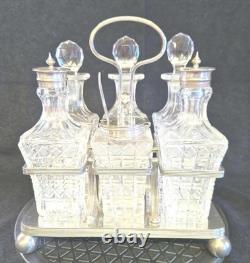 Spectacular Antique Silver Plate and Crystal Cruet Set John Sherwood and Sons
