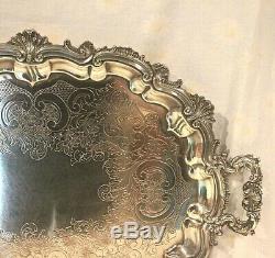 Spectacular Large Rococo English Silver Plated Serving Tray. Exceptional Cond