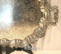 Spectacular Large Rococo English Silver Plated Serving Tray. Exceptional Cond