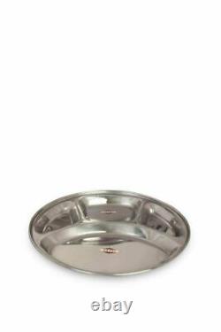Stainless Steel Round Plate Thali with 4 Compartment Mess Plate Medium 6 PC