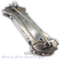 Sterling Silver 5cm Victorian Dog Bone Brooch Ivy Leaves & Chequer Plate Design